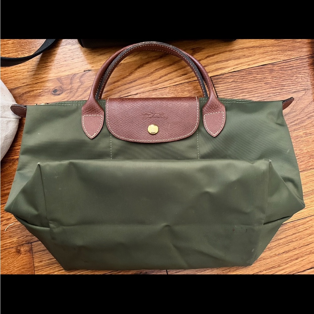 Longchamp Olive Green Tote with Brown Accents